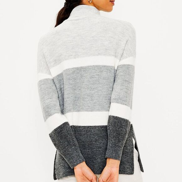 Loft Striped Zip Tunic Sweater Grey Long Sleeve Oversized Colorblock Size XXLP - Picture 12 of 12